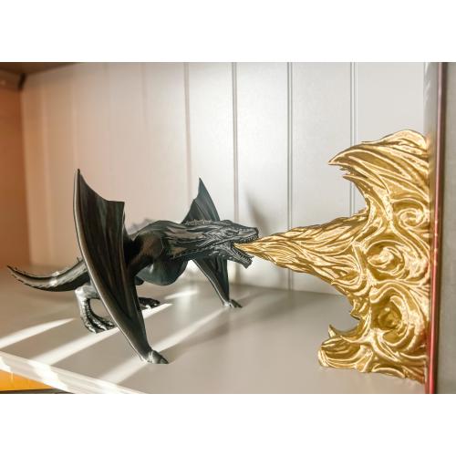 Fire-Breathing Dragon Bookend: Fantasy Shelf Display for Book Lovers and Dragon Enthusiasts | Dragon Book Ends | Book Dragon | Summer