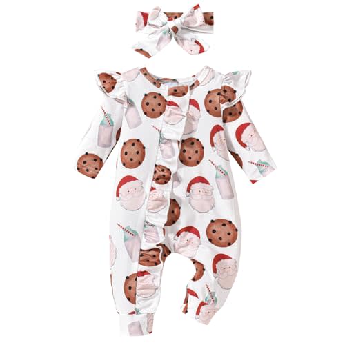 FIOMVA My First Christmas Baby Girl Outfit Fall Newborn Clothes Cute Infant Romper One Piece Jumpsuit Coming Home Outfits