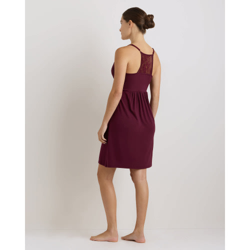 Bamboo Jersey Lace Detail Maternity & Nursing Nightgown in Wine Tasting Red