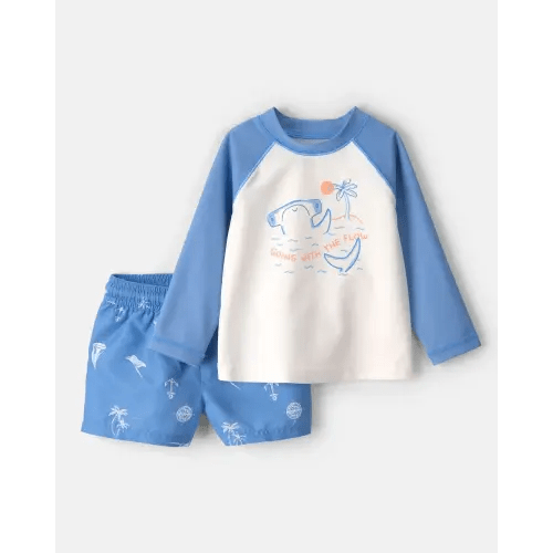 Baby Boy 2-Piece Shark Long-Sleeve Rashguard Swimsuit Set - Blue/White | Carter's