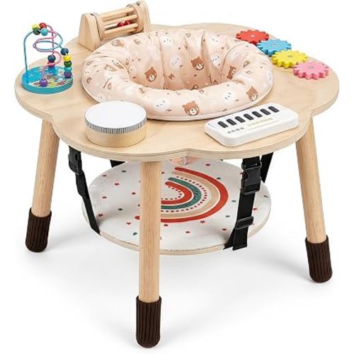 Wooden Baby Activity Center, 360° Montessori Play Gym with Solid Wood