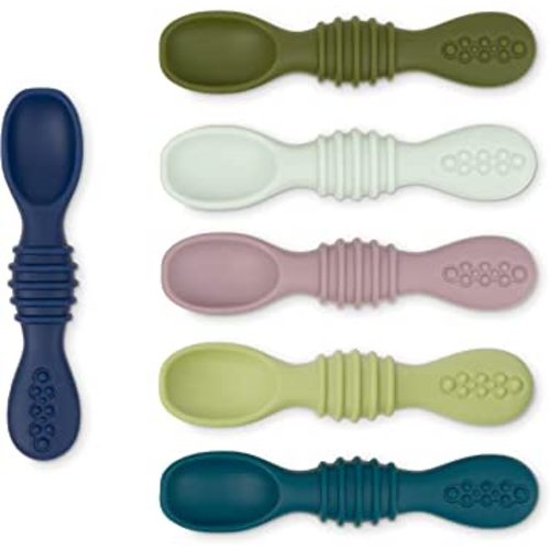 Simka Rose Silicone Baby Spoons Self Feeding (6 Pack)- First Stage Infant Spoons for Babies & Toddlers- Baby Led Weaning Shallow Spoons- Easy on Gums- 6 Months+ -Dishwasher Microwave Safe