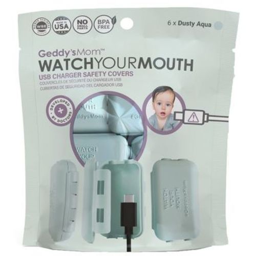 Geddy's Mom: Watch Your Mouth: Dusty Aqua - 6 Pack -USB Charger Child Safety Covers