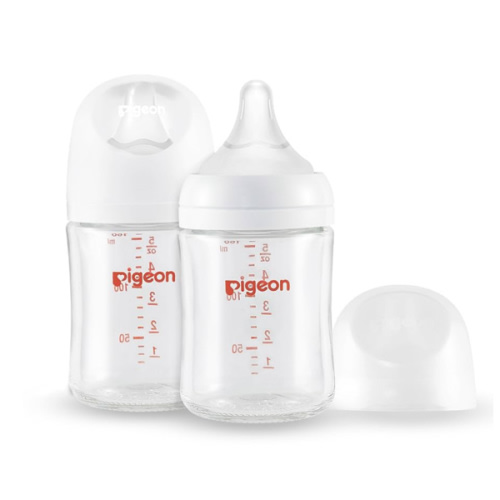 Pigeon Glass Nursing Bottle Wide Neck, Anti-Colic, Streamlined Body, Natural Feel, Easy to Clean, Heat-Resistant, 5.4 Oz(Pack of 2), Includes 2pcs SS Nipples (0m+)