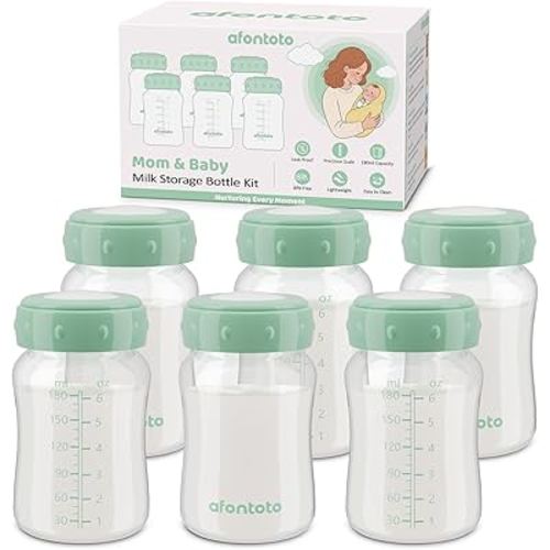 6PCS Breastmilk Storage Bottle Compatible with Momcozy Breastmilk Cooler 22oz, Breast Milk Containers for Fridge, Wide-Neck Baby Bottles for Pumping Fit Spectra S1/S2/SG/9Plus /Motif Luna Pumps,Green