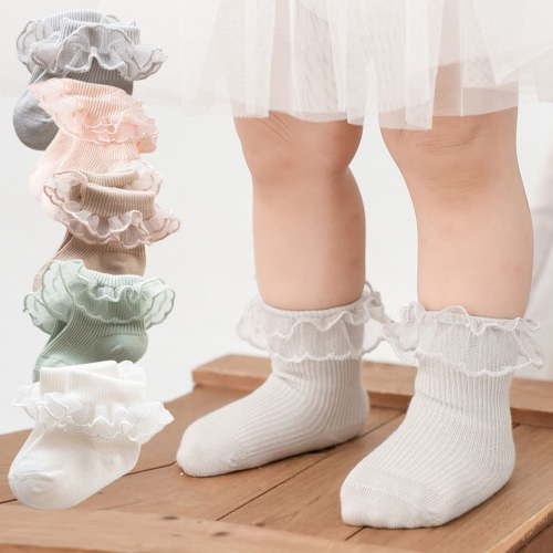 Dalrosia 5 Pairs Baby Girls Socks - Newborn Ruffle Lace Princess Frilly Knit Cotton Socks