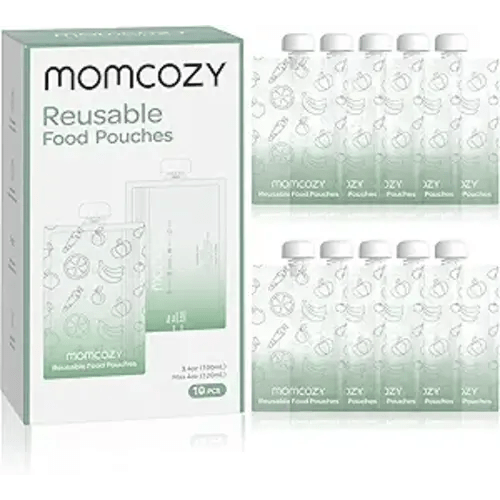 Momcozy Reusable Baby Food Pouches for Toddlers,BPA Free Plastic,Food Safe,Freezer Safe,Refillable for Applesauce Yogurt & Puree Squeeze Pouch,10 packs,3.4-4oz