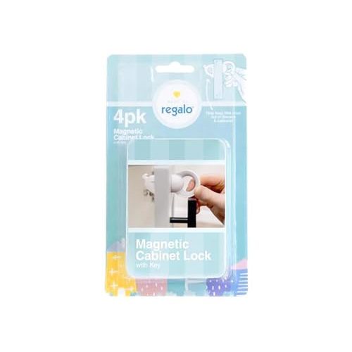 Regalo Home Safety Magnetic Cabinet and Drawer Lock, Award-Winning Brand, 4-Pack, Includes 4 Magnetic Cabinet Locks, 1 Magnetic Key, Easy Install, 3M Adhesive, White