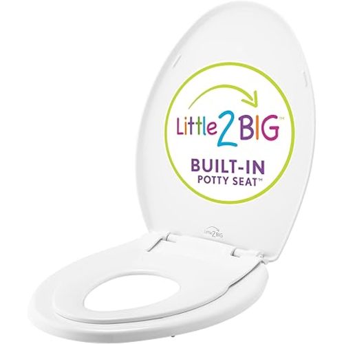 Little2Big Toilet Seat with Built-In Toddler Potty Training Seat, Slow Close, Easy to Install, Made in USA, ELONGATED, White
