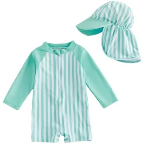 Socutebabe Infant Baby Boy 4th of July Swimsuit Toddler Rash Guard Baby One Piece Swimwear Sunsuit Bathing Suit Beachwear Hat