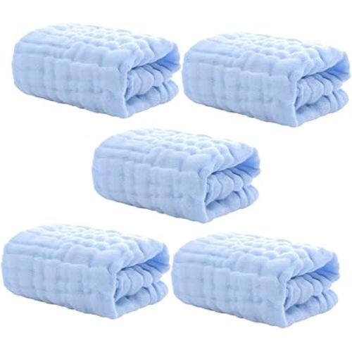 Baby Washcloths 5-Pack Pure Cotton Muslin Face Towels Soft Absorbent Burp Cloths Drool Towels Hand Towels for Newborns 9.64X9.64In Breathable Gentle Skin Care