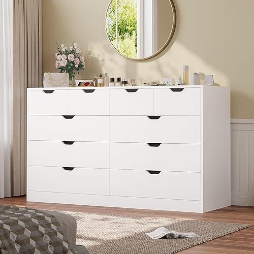 Modern 10 Drawer Dresser, White Large Chest of Drawers for Bedroom,Long Dressers with Drawers for Living Room, Entryway, Hallway