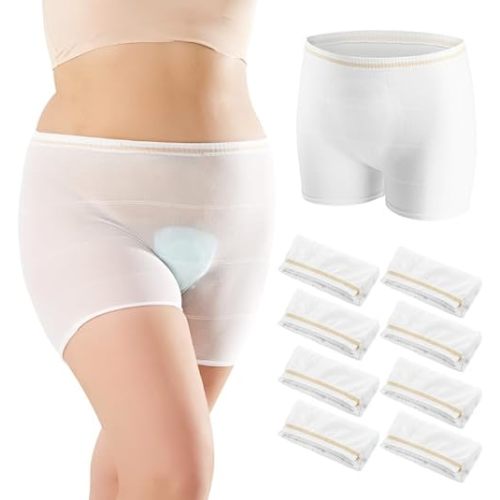 HANSILK Mesh Underwear Postpartum 8 Pack High Waist Hospital Mesh Panties Breathable,Delivery Post Surgical Recovery C-section Underwear, White, X-Large