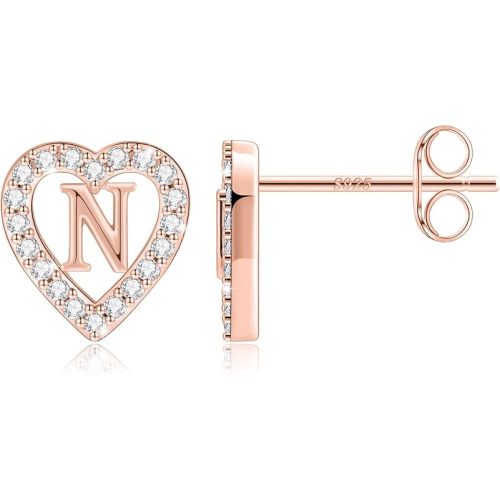 Anoup S925 Sterling Silver Post Heart Initial Stud Earrings for Girls Kids