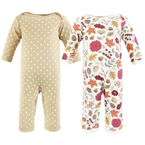 Hudson Baby Infant Girl Thermal Coveralls 2pk, Acorn Botanical