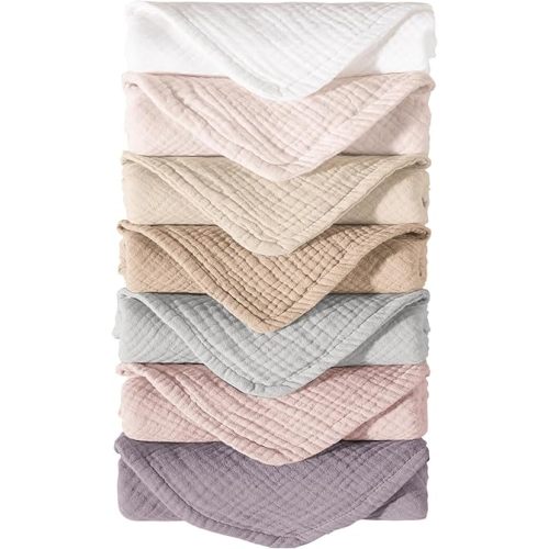 Konssy Muslin Baby Burp Cloths Sets for Unisex- 7 Pack Soft 100% Cotton Burping Clothes for Newborn，Baby Girls and Boys