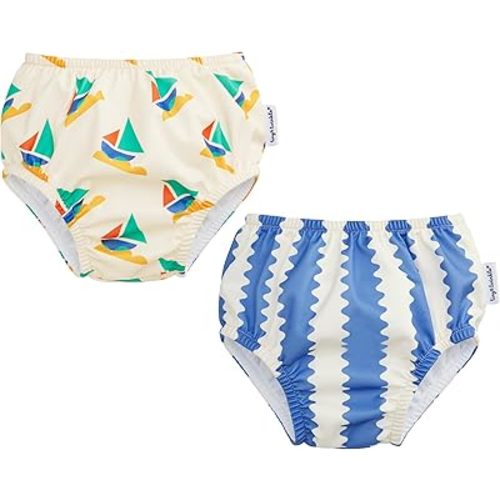 Tiny Twinkle Pull-Up Reusable Swim Diapers 2-Pack | Waterproof and UPF 50+ Sun Protection | Lightweight and Absorbent | Machine Washable(Sailboats,Zig Zag Stripe,0-6M)