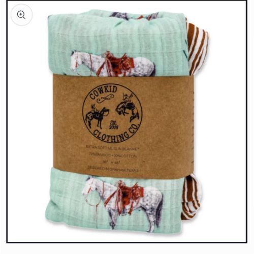 Sage Ranch Horse & Rust Stripe Bamboo Muslin Blanket – Cowkid Clothing Company