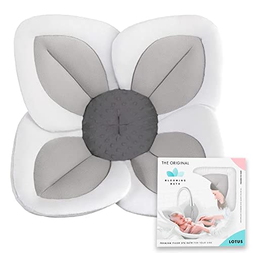 Blooming Bath Lotus Baby Bath Seat - Flower Bath Mat Baby Bath Tub Sink Bath Cushion - The Original Washer-Safe Flower Seat Baby Essentials Must Haves (Gray/Dark Gray)