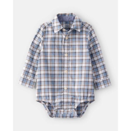 Baby Boy Plaid Cotton Long-Sleeve Button-Down Fashion Bodysuit - Blue - OshKosh B'gosh | Carter's