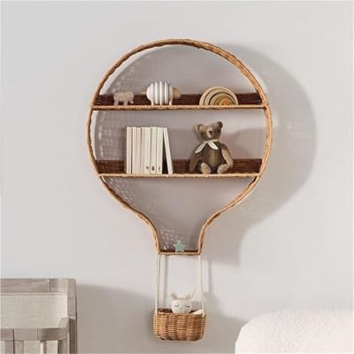 Creative Hot-air Balloon Rattan Wall Shelves, 3-Tier Wall-Mounted Handmade Woven Floating Shelves, Hanging Boho Decor for Living Room, Bedroom