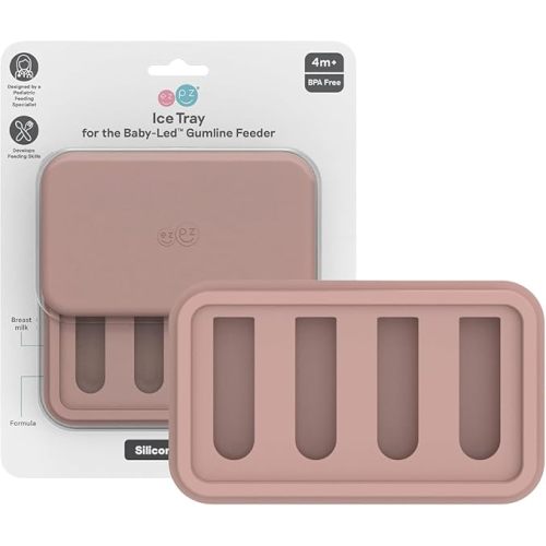 ezpz Ice Tray for the Baby-Led Gumline Feeder (Blush) | Silicone Ice Tray for Breast Milk , Formula, or Purees - Four Compartments - Baby Essentials - Baby-Led Weaning