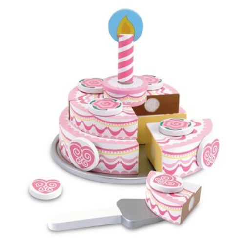 Melissa & Doug Wooden Triple-Layer Party Cake Play Food Set for Preschool Boys' and Girls'