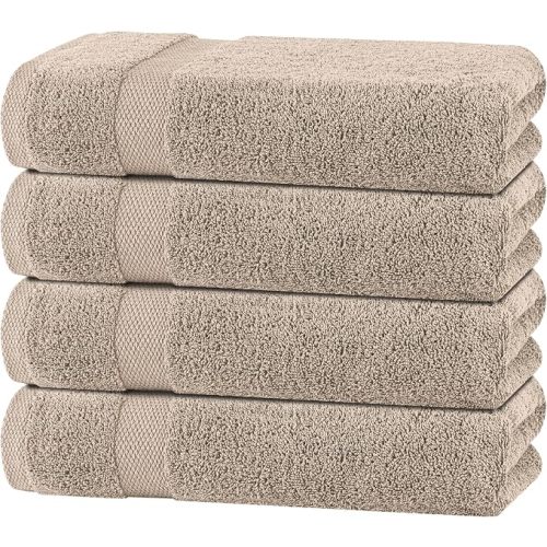 White Classic Wealuxe Taupe Bath Towels 27x54 Inch, Cotton Towel Set for Bathroom, Hotel, Gym, Spa, Soft Extra Absorbent Quick Dry 4 Pack