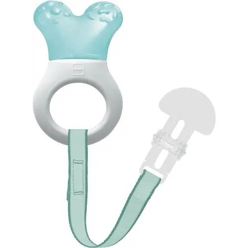 MAM Mini Cooler Teether with Clip, Boy, 2+ Months, 1-Count, White/Blue