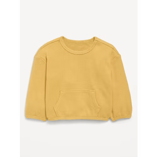 Long-Sleeve Waffle-Knit Pocket Sweatshirt