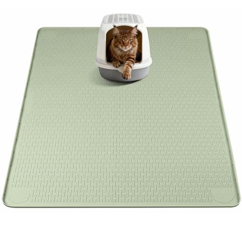 Silicone Cat Litter Mat for Litter Box 40”x40” Large Cat Mat, Green | Waterproof, Non-Slip, Leak-Proof Rug Mat with Lip, Easy to Clean, Extra Large Litter Catcher Mat for Floor