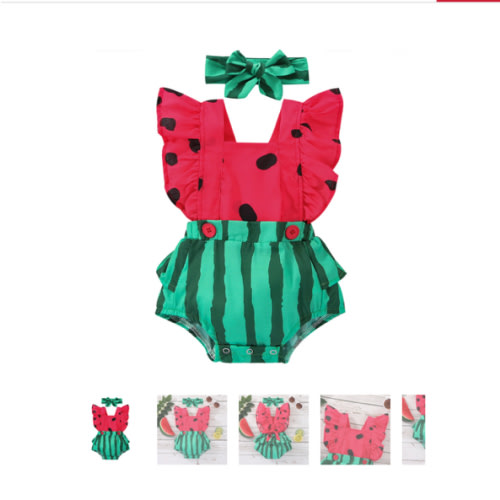 SWEET WATERMELON Romper with Headband - Hazel & Bo