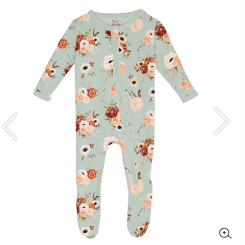 Print Footie with 2 Way Zipper in Aloe Fall mi Floral