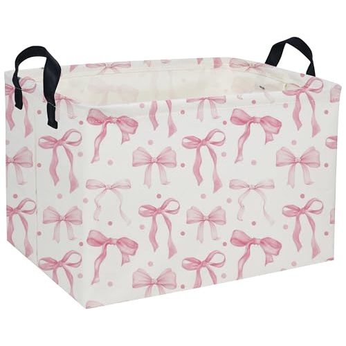 Pink Baskets Girls Basket Rectangular Cute Storage Bin for Room Decor(Pink bownot)