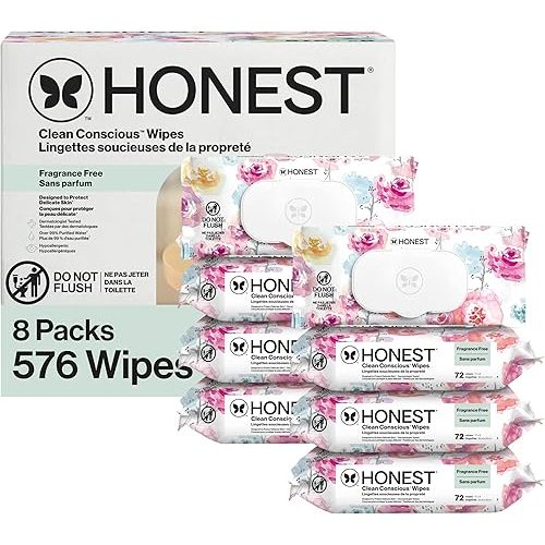 The Honest Company Hypoallergenic Multi-Use Baby Wipes for Sensitive Skin, Rose Blossom, 576 Count