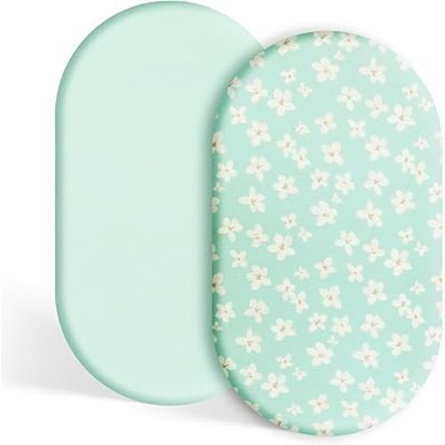 TILLYOU Baby Bassinet Sheets for Girls Boys 2 Pack Baby Sheets for Square Rectangle Oval Bassinet Mattress 33X16 Inch, Fresh Flowers and Light Green