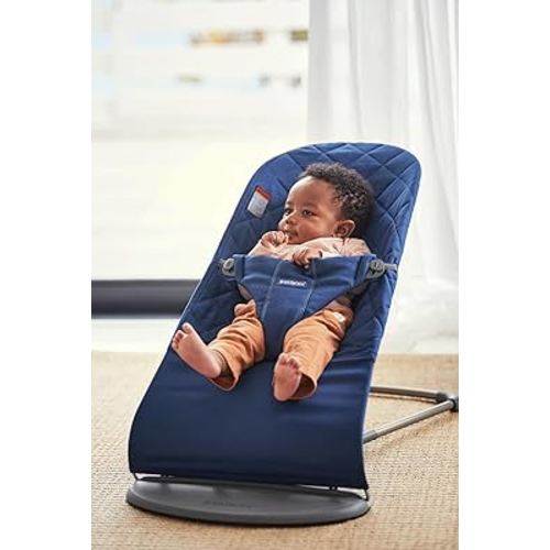 BabyBjörn Bouncer Bliss, Midnight Blue, Woven, Classic Quilt | 2-in-1 AdjustableBaby Bouncer Seat and Toddler Chair, Newborn to Toddler (8-29 lbs), 4 Positions, Lightweight & Portable