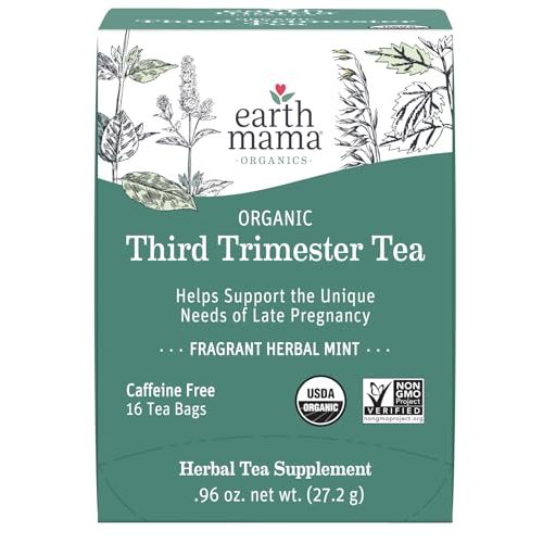 Earth Mama Organic Third Trimester Tea | Herbal Tea for Late Pregnancy Comfort + Childbirth Preparation | 16 Teabags | Caffeine Free & Non-GMO
