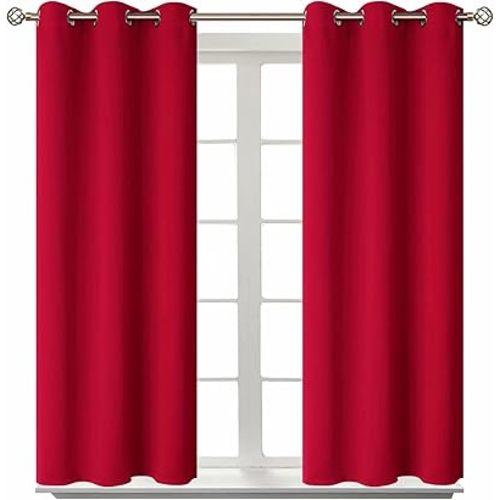 BGment Room Darkening Curtains 45 Inches Long - Grommet Thermal Insulated Drapes Window Treatment Curtains for Bedroom, 2 Panels, 38 x 45 Inch, Red