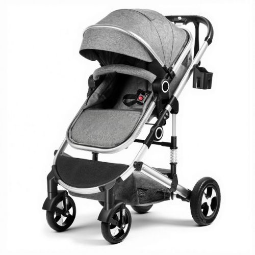 Kinder King Cozi 2 Convertible Baby Stroller, Folding High Landscape Infant Carriage, Adjustable Canopy, Diaper Bag, Anti-Shock, Dark Grey