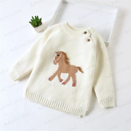 Kid Cute Horse Thicken Knit Sweater - Green