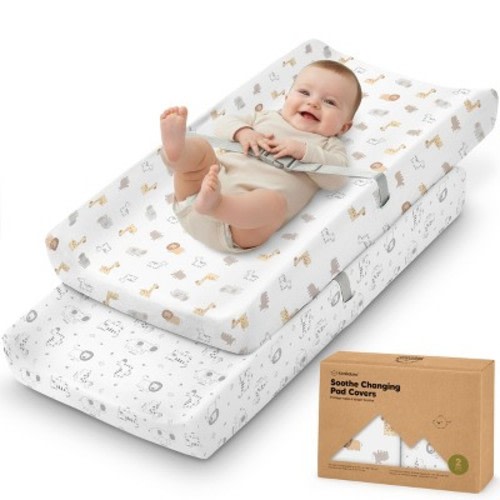 KeaBabies 2pk Soothe Changing Pad Covers for Girl, Boy, Organic Soft Cotton Contoured Diaper Changing Table Pad Covers