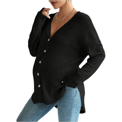 MakeMeChic Women's Maternity Shirts Knit Button Down Nursing Top Fall Maternity Clothes