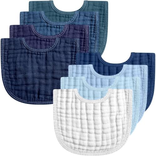 Frienda 8 Pcs Muslin Baby Bibs Cotton Bandana Drool Bibs Bulk for Newborn Infant 6 Absorbent Layers Feeding Accessory