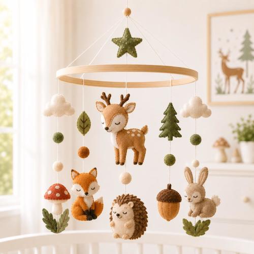 Woodland Baby Mobile, Forest Animal Crib Mobile, Deer Fox Nursery Decor, Felt Woodland Mobile, Neutral Baby Shower Gift, Felt Baby Mobile