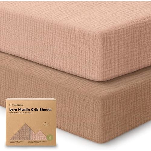 KeaBabies 2-Pack Muslin Crib Sheets for Boys, Girls - 100% Organic Cotton Fitted Baby Crib Mattress Sheet, Soft Breathable Standard Toddler Bed Cover Bedding Set, Neutral, Durable 52x28 (Russet)
