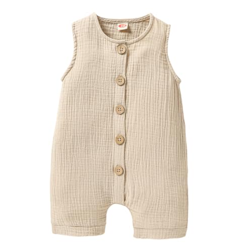 Cecobora Infant Newborn Baby Boys Girls Cotton Linen Romper Summer Jumpsuit Sleeveless Overalls Clothing Set