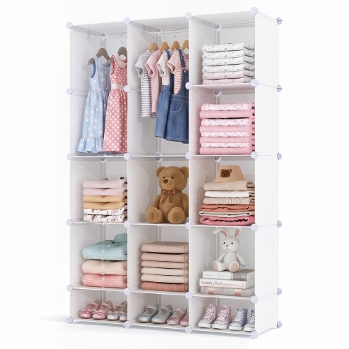 Costway 10/13-Cube Modular Baby Wardrobe Closet with Hanging Rods &