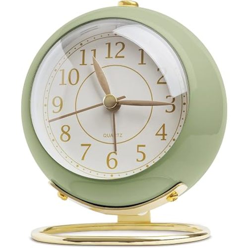 SHISEDECO Small Tableclock Classic Non-Ticking Tabletop Alarm Clock,Green