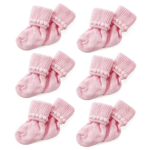 Pink Newborn Baby Socks By Nurses Choice - Includes 6 Pairs of Pink Cotton Socks